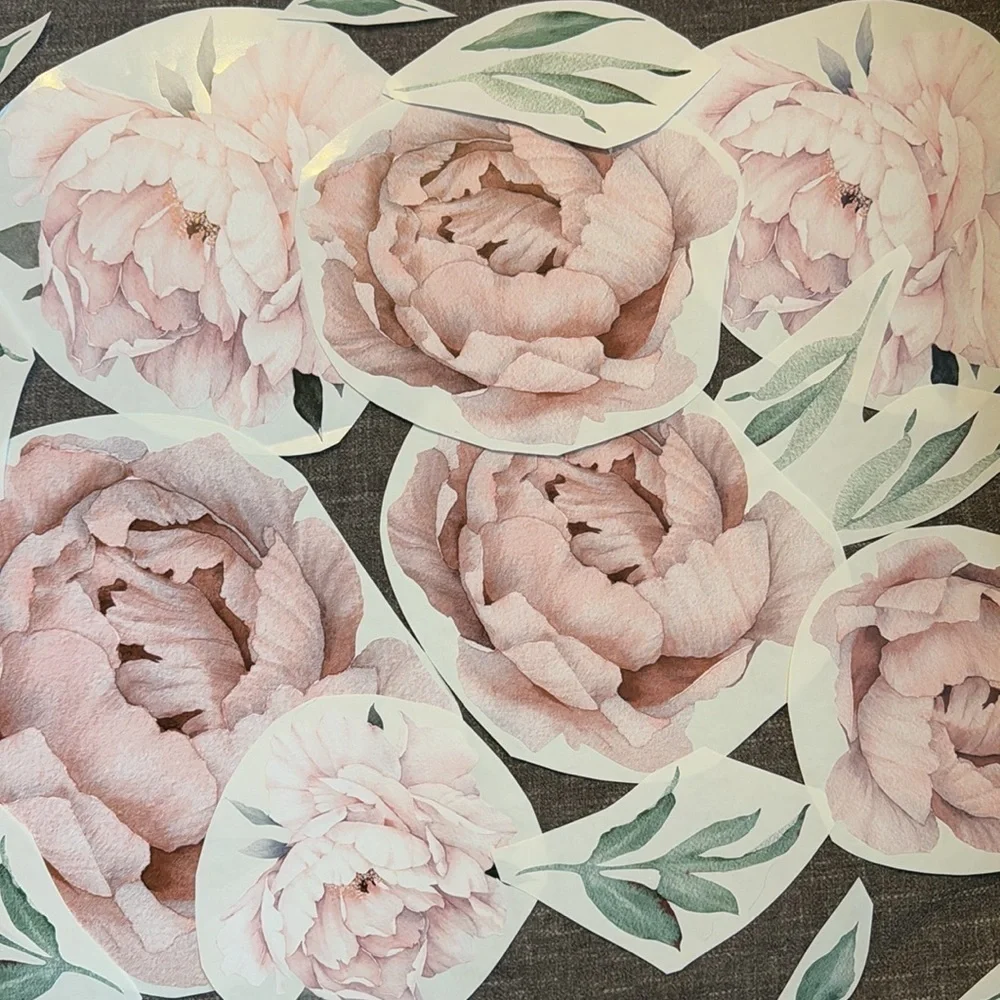 Pink peach watercolor peonies flowers wall decals brand new